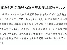 鲁泰建材荣获“山东省制造业单项冠军企业”荣誉称号